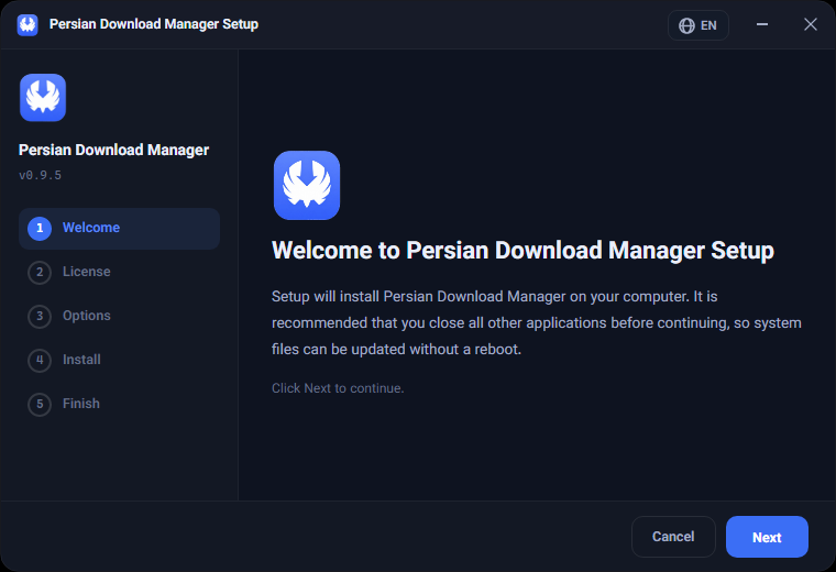 Step 1 — the PDM setup welcome screen