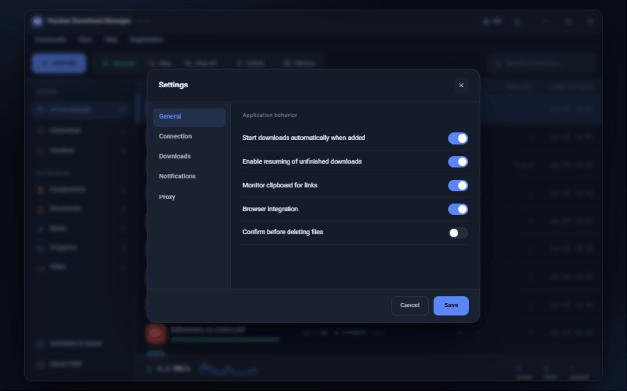 Einstellungsfenster von Persian Download Manager